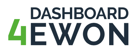 Logo with the text DASHBOARD 4 EWON. The number 4 is large and green, while the other text is dark blue and in uppercase letters.