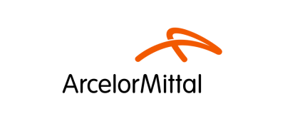 ArcelorMittal logo featuring the company name in black lowercase letters with an orange curved line resembling a stylized arc above the M, ideal for showcasing IIoT platform innovation with VISUALYS for an easy start in IIoT.