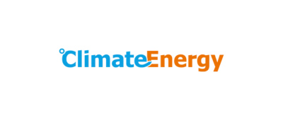The image shows the words Climate Energy with Climate in blue and Energy in orange, sharing a lowercase e at the intersection—perfect for illustrating VISUALYS solutions or an easy start in IIoT.