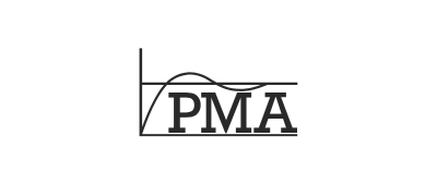 A black-and-white logo with the letters PMA overlaid on a graph featuring a curve and axes, inspired by innovative solutions like ewon flexy and VISUALYS.