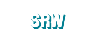 The image displays the letters SRW in a bold, stylized, blue-green font with blocky, angular shapes and a 3D shadow effect. The transparent background gives it a modern look, ideal for representing an IIoT platform or promoting an easy start in IIoT.