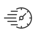 A simple black speedometer icon with motion lines to the left, suggesting fast movement or speed—ideal for illustrating IIoT platform performance or inhand network connectivity.