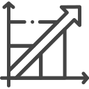 A simple black line graph icon showing an upward trend, with axes and a bold arrowed line crossing over three bar columns, representing growth or progress on an IIoT platform.