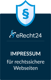 visualys- Badge with the eRecht24 logo and a shield icon, labeled IMPRESSUM für rechtssichere Webseiten, indicating legal compliance for websites.